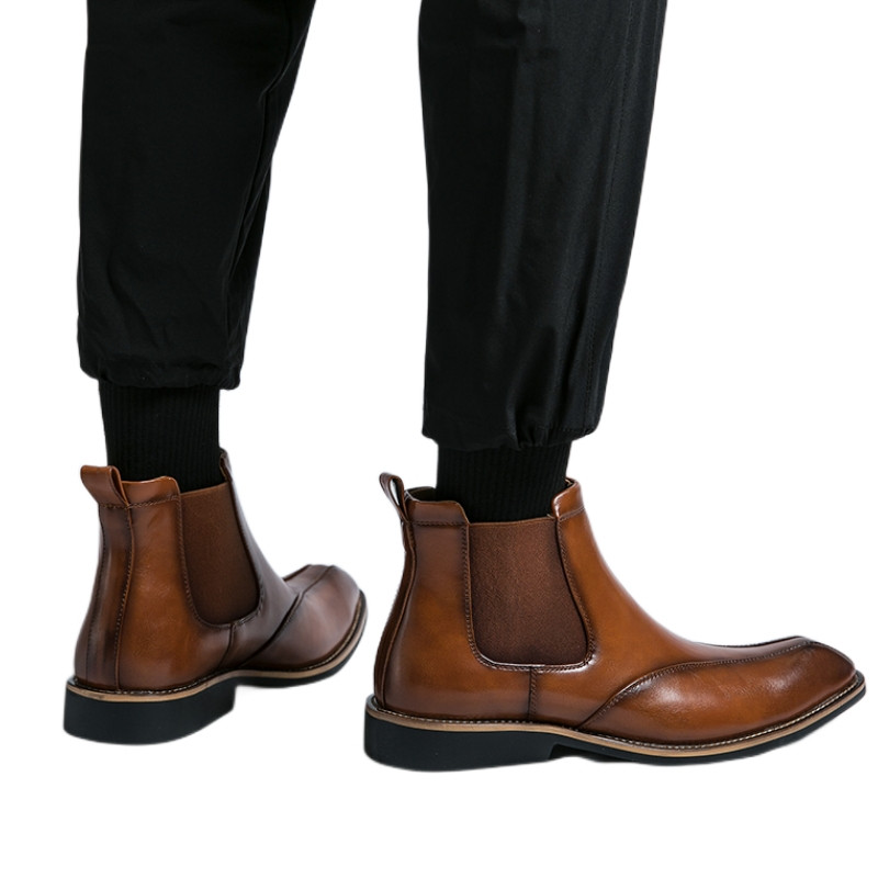 Nove smeđe muške Chelsea čizme Modne formalne ručno rađene čizme Četvrtasti vrh Poslovne cipele Besplatna dostava Muške čizme