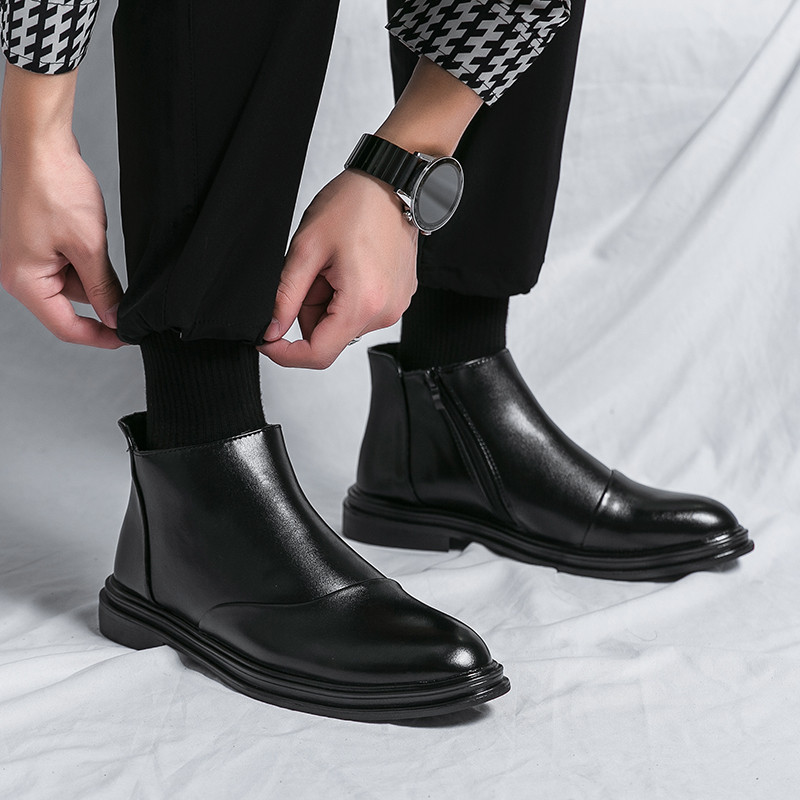 Lauko vyriški „Chelsea“ batai, odiniai batai, aukšta viršūnė, neslystantys darbiniai batai, vyriški batai, nepralaidūs vandeniui, užtrauktuku.