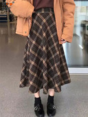 Φθινοπωρινό Χειμώνα Plus μέγεθος 45-95kg Καρό πλεκτή φούστα Vintage Γυναικεία ελαστική σε γραμμή Α Ψηλόμεση φούστα τουίντ Κομψές ζεστές μίντι φούστες