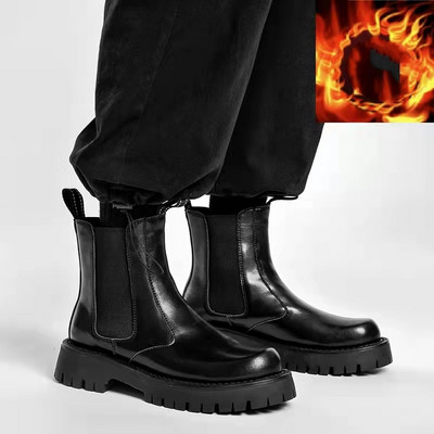 Ανδρικά Slip On Short Boots Casual Platform Chelsea Boots Ανδρικά σπαστά δερμάτινα μποτάκια φθινόπωρο Χειμερινές μπότες χιονιού Χοντροκομμένα παπούτσια