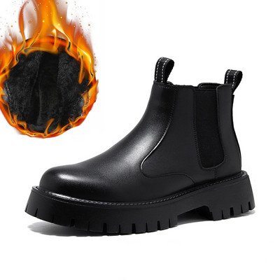 Ανδρικά Slip On Short Boots Casual Platform Chelsea Boots Ανδρικά σπαστά δερμάτινα μποτάκια φθινόπωρο Χειμερινές μπότες χιονιού Χοντροκομμένα παπούτσια