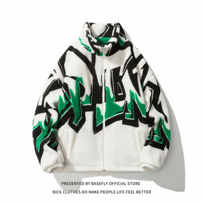 Preveliki umjetnički print Jesen Zima Debela topla mekana ovčja vuna Kao muški kaput Unisex Ženska bomber šik jakna Ulična jakna za par