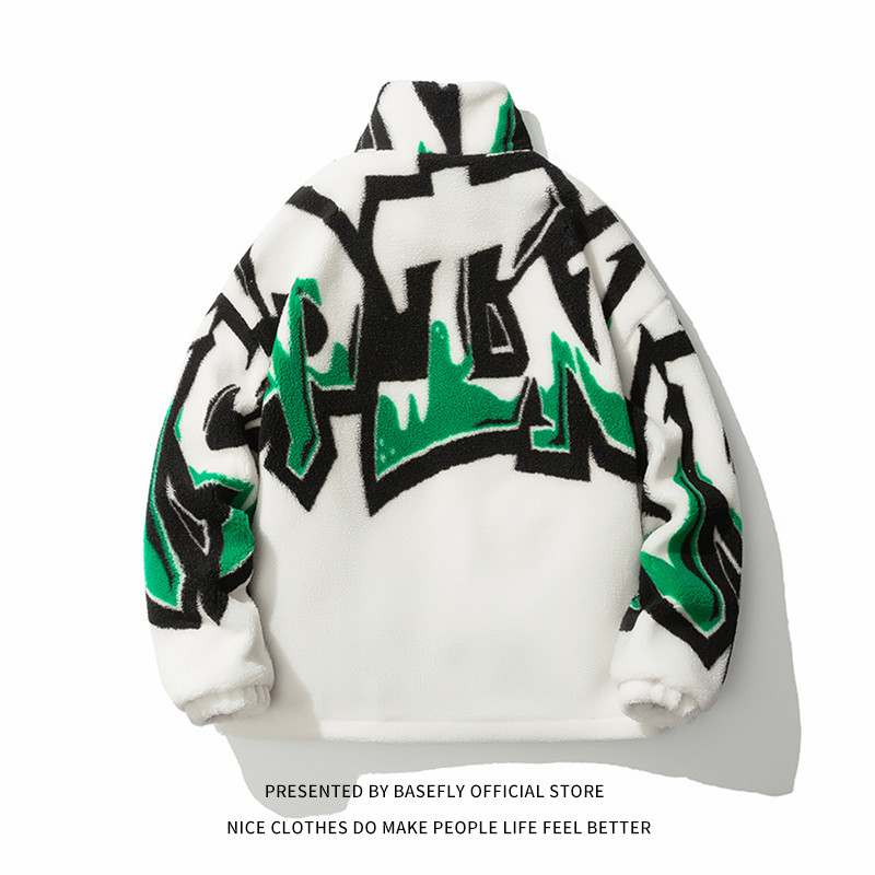 Preveliki umjetnički print Jesen Zima Debela topla mekana ovčja vuna Kao muški kaput Unisex Ženska bomber šik jakna Ulična jakna za par