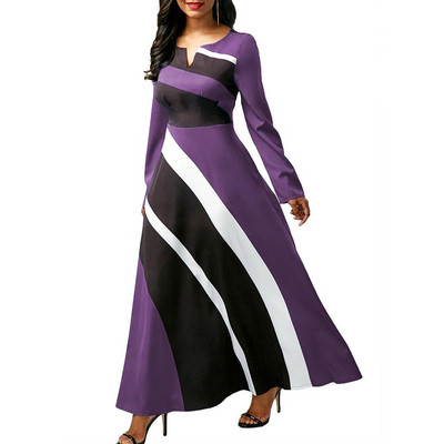 Μεγάλο μέγεθος 5XL Γυναικείο μακρυμάνικο V λαιμόκοψη μάξι φόρεμα για πάρτι ψηλή μέση
