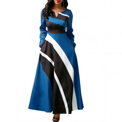 Μεγάλο μέγεθος 5XL Γυναικείο μακρυμάνικο V λαιμόκοψη μάξι φόρεμα για πάρτι ψηλή μέση