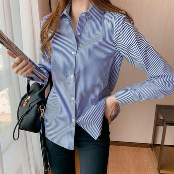 Раирана блуза с щампи за пътуване до работното място Дамско облекло с дълъг ръкав за пролет и есен Ежедневна широка модна риза с едно редиране