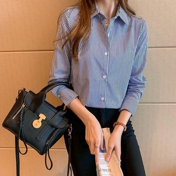 Раирана блуза с щампи за пътуване до работното място Дамско облекло с дълъг ръкав за пролет и есен Ежедневна широка модна риза с едно редиране