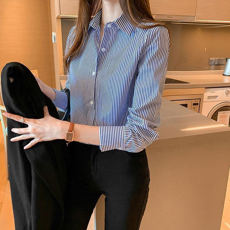 Putovanje na posao Prugasta bluza s printom Raznoliko Proljeće Jesen Ženska odjeća dugih rukava Ležerna široka modna košulja s jednim kopčanjem