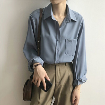 Vintage γυναικεία μπλούζα φθινοπωρινό μακρυμάνικο πουκάμισο Γυναικείο κορεατικό στυλ Χαλαρά casual λευκά μπλουζάκια μασίφ Κομψά μπλούζα All Match 11354