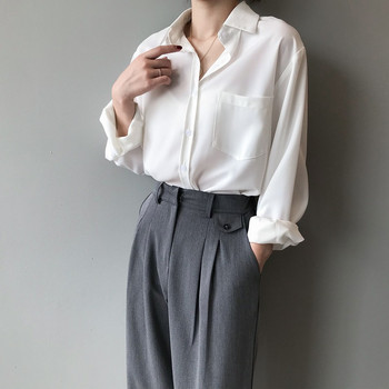Vintage γυναικεία μπλούζα φθινοπωρινό μακρυμάνικο πουκάμισο Γυναικείο κορεατικό στυλ Χαλαρά casual λευκά μπλουζάκια μασίφ Κομψά μπλούζα All Match 11354