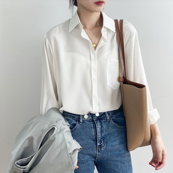 Винтидж блуза Дамска есенна риза с дълъг ръкав Дамска риза в корейски стил Свободни ежедневни бели топове Едноцветни елегантни блузи Разноцветни 11354