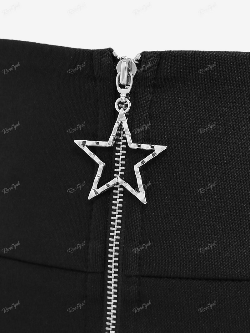 ROSEGAL Didelio dydžio mini sijonai su užtrauktuku juodi moteriški madingi gatvės drabužiai O formos žiedai grandinės PU dirželiai su įvorėmis sijonas, tamprus, pagrindinės apačios