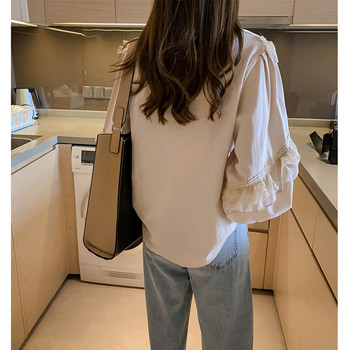 Корейско модно облекло Дамски топове и блузи Ретро пролетни фенери с ръкав Офис дамски ризи Дантелени топове с О-образно деколте Blusas 9951
