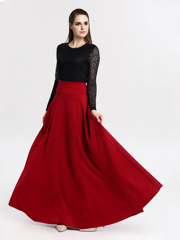 Fusta de damă plisată cu talie înaltă, talie mare, 5XL, toamnă, linie A, casual, fuste lungi roșii, 2021, îmbrăcăminte de stradă, fund elegant