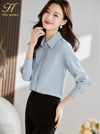 H Han Queen 2023 New Arrival πουκάμισο Γυναικεία μπλούζα Vintage Work Casual τοπ Μπλούζα από σιφόν Κομψά, φαρδιά, απλά και βασικά πουκάμισα