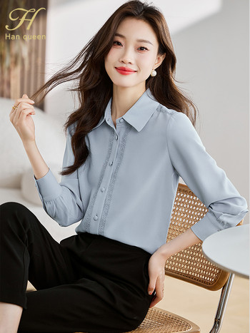 H Han Queen 2023 New Arrival πουκάμισο Γυναικεία μπλούζα Vintage Work Casual τοπ Μπλούζα από σιφόν Κομψά, φαρδιά, απλά και βασικά πουκάμισα