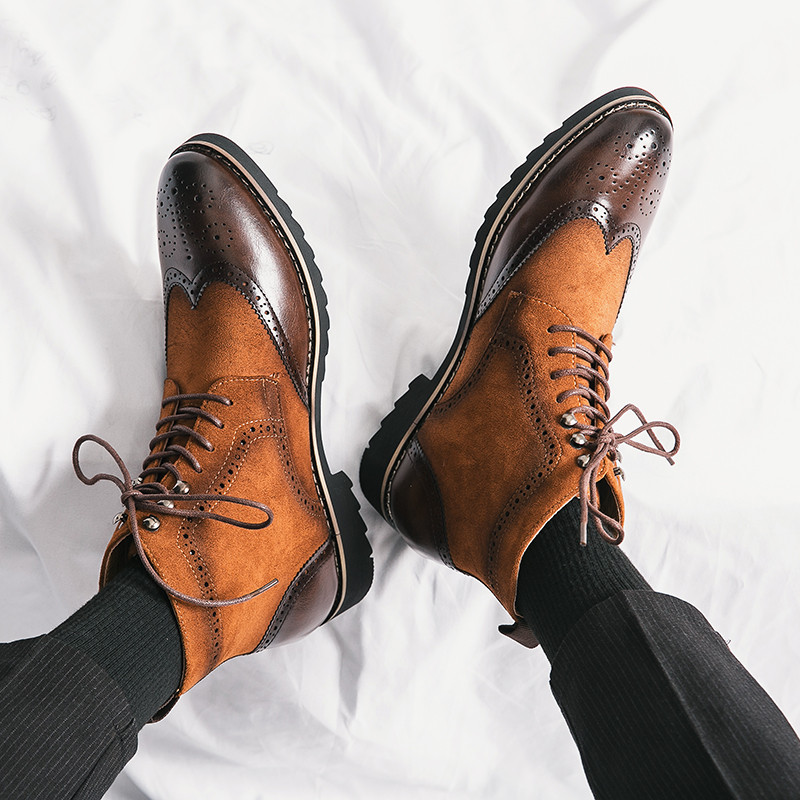 Cizme brogue din piele Cizme de modă pentru bărbați Cizme de lux Cizme în stil britanic Cizme retro de iarnă pentru afaceri Cizme formale