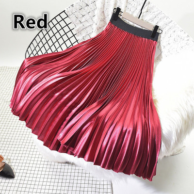 SUO&CHAO S-5XL Plus Size Fashion Πλισέ Φούστες για Γυναικείες Μονόχρωμες Σατέν Ψηλόμεση Πολυτελείς Casual Midi φούστες Boheimia