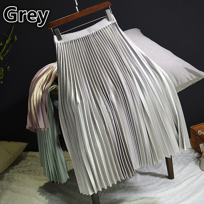 SUO&CHAO S-5XL Plus Size Fashion Πλισέ Φούστες για Γυναικείες Μονόχρωμες Σατέν Ψηλόμεση Πολυτελείς Casual Midi φούστες Boheimia