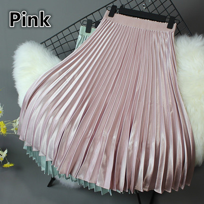 SUO&CHAO S-5XL Plus Size Fashion Πλισέ Φούστες για Γυναικείες Μονόχρωμες Σατέν Ψηλόμεση Πολυτελείς Casual Midi φούστες Boheimia