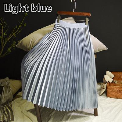 SUO&CHAO S-5XL Plus Size Fashion Πλισέ Φούστες για Γυναικείες Μονόχρωμες Σατέν Ψηλόμεση Πολυτελείς Casual Midi φούστες Boheimia