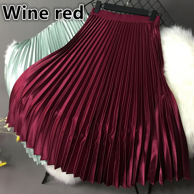 SUO&CHAO S-5XL Plus Size Fashion Πλισέ Φούστες για Γυναικείες Μονόχρωμες Σατέν Ψηλόμεση Πολυτελείς Casual Midi φούστες Boheimia