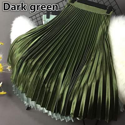 SUO&CHAO S-5XL Plus Size Fashion Πλισέ Φούστες για Γυναικείες Μονόχρωμες Σατέν Ψηλόμεση Πολυτελείς Casual Midi φούστες Boheimia