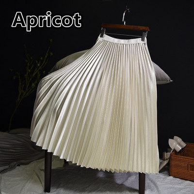 SUO&CHAO S-5XL Plus Size Fashion Πλισέ Φούστες για Γυναικείες Μονόχρωμες Σατέν Ψηλόμεση Πολυτελείς Casual Midi φούστες Boheimia