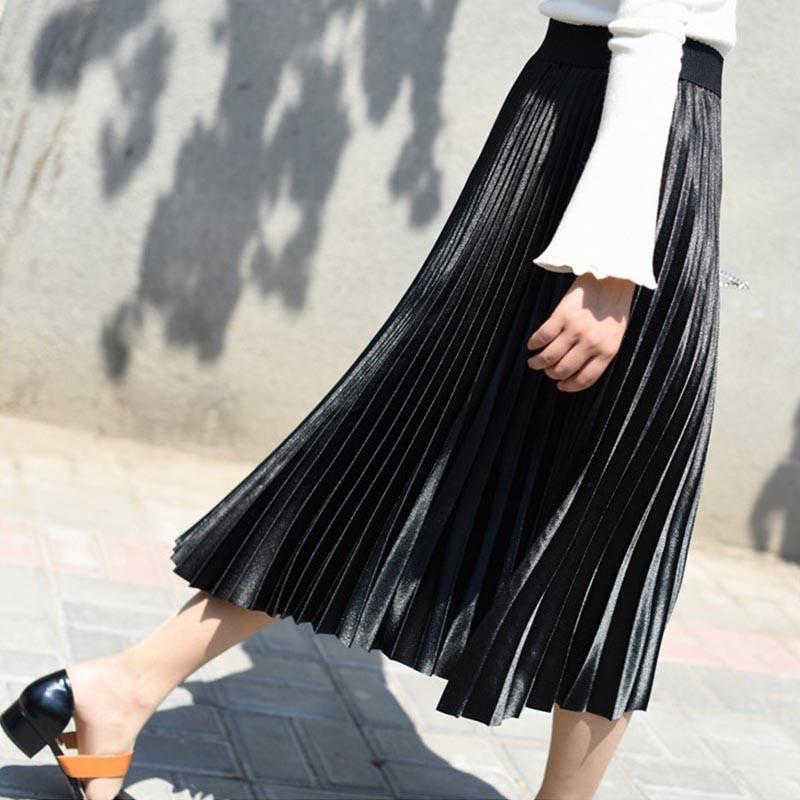 SUO&CHAO S-5XL Plus Size Fashion Πλισέ Φούστες για Γυναικείες Μονόχρωμες Σατέν Ψηλόμεση Πολυτελείς Casual Midi φούστες Boheimia