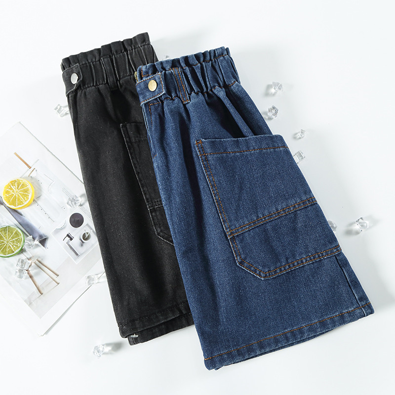 Studentams elastingo juosmens Džinsiniai sijonai Moteriški sijonai su aukštu juosmeniu Susegtos kišenės su skeltu džinsu Tiesūs sijonai Didelio dydžio A formos sijonai