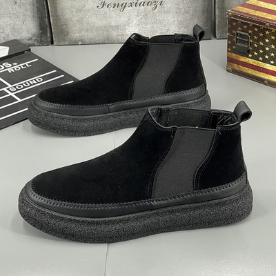 Cizme de cowboy pentru bărbați în stil Anglia, pantofi de designer pentru tineret, toamnă, iarnă, piele de căprioară de vacă, platformă, glezne