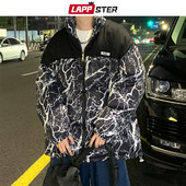 LAPPSTER Y2k Ιαπωνικά Streetwear Parkas 2023 Νέα χειμερινά ανδρικά χιπ χοπ μπουφάν μπουφάν για εξωτερικούς χώρους Pathcowrk Tree print Bubble παλτό