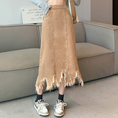 S-5XL Γυναικεία μακριά τζιν φούστα Καλοκαιρινή Νέα μόδα Ακανόνιστο στρίφωμα τζιν φούστα σε γραμμή Α με ψηλόμεσο άνοιξη Casual φαρδιά φούστα σε μεγάλο μέγεθος