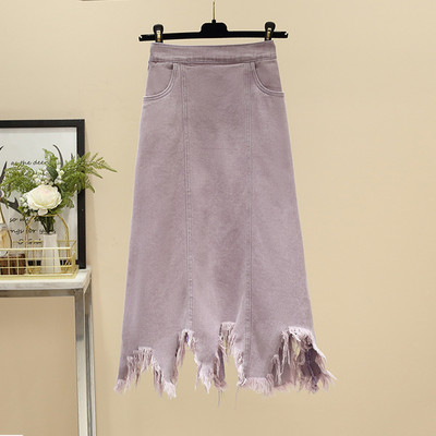 S-5XL Γυναικεία μακριά τζιν φούστα Καλοκαιρινή Νέα μόδα Ακανόνιστο στρίφωμα τζιν φούστα σε γραμμή Α με ψηλόμεσο άνοιξη Casual φαρδιά φούστα σε μεγάλο μέγεθος