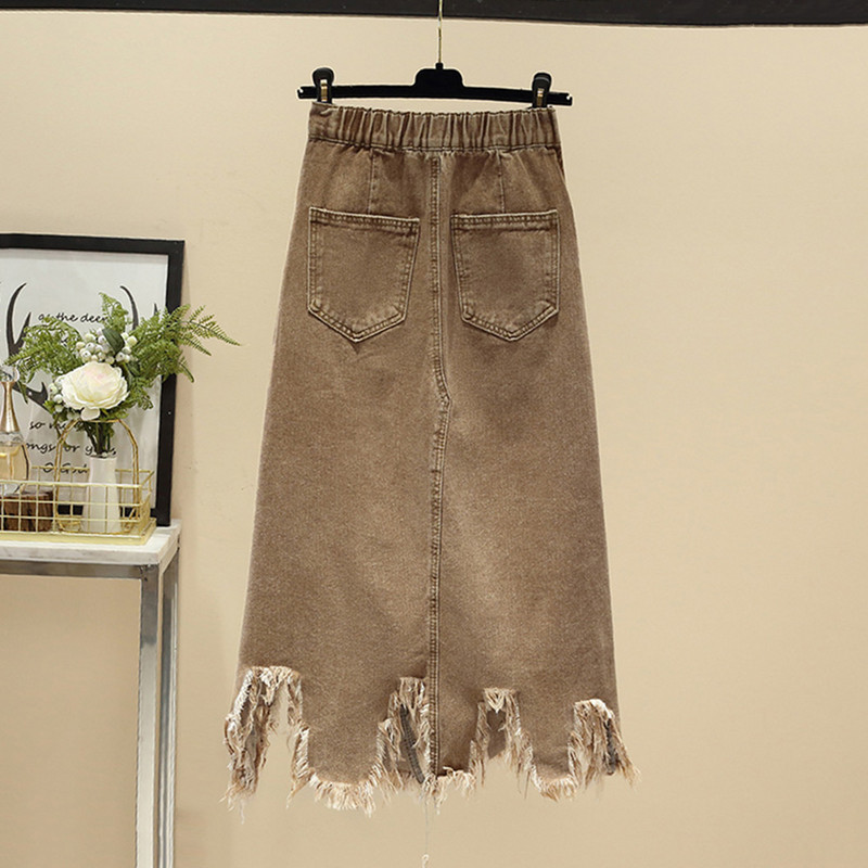 S-5XL Γυναικεία μακριά τζιν φούστα Καλοκαιρινή Νέα μόδα Ακανόνιστο στρίφωμα τζιν φούστα σε γραμμή Α με ψηλόμεσο άνοιξη Casual φαρδιά φούστα σε μεγάλο μέγεθος