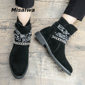 Madingi britų grandinės vyriški batai Misalwa rudeniniai pavasario elegantiški Chelsea batai su sagtimi vyriški vakarėlio batai