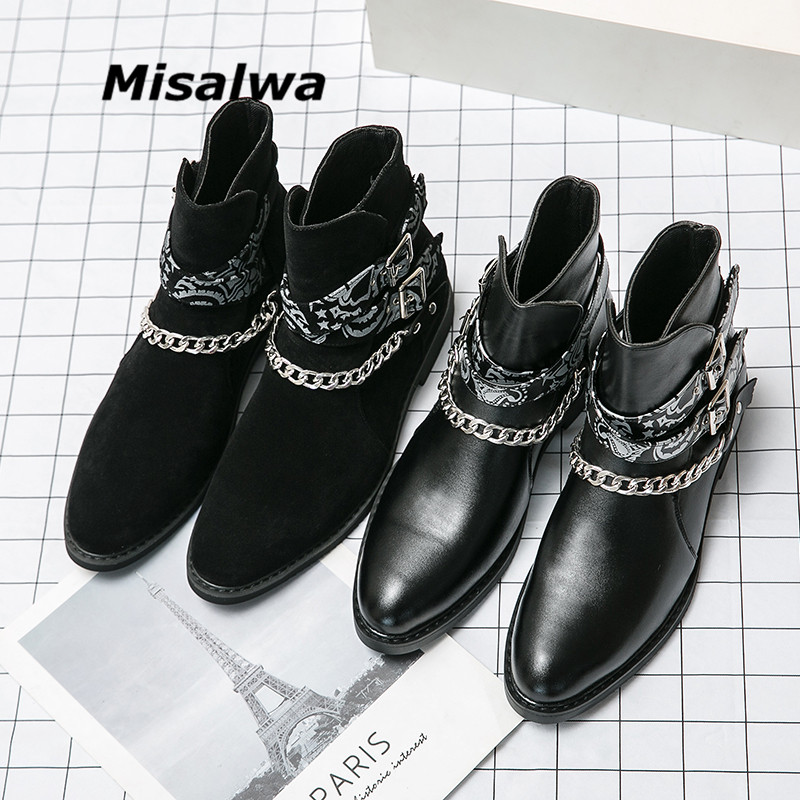 Madingi britų grandinės vyriški batai Misalwa rudeniniai pavasario elegantiški Chelsea batai su sagtimi vyriški vakarėlio batai