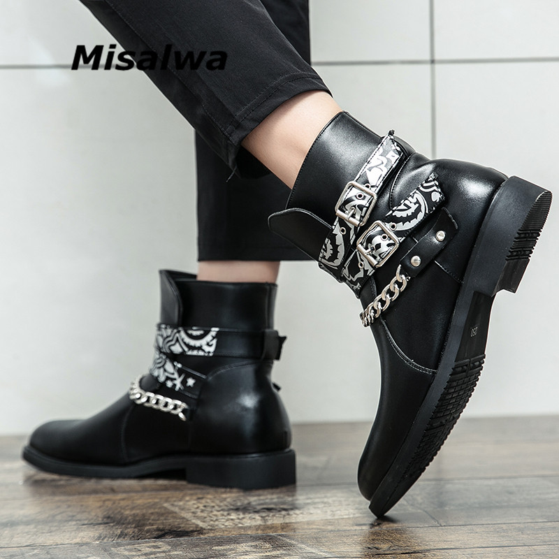 Madingi britų grandinės vyriški batai Misalwa rudeniniai pavasario elegantiški Chelsea batai su sagtimi vyriški vakarėlio batai