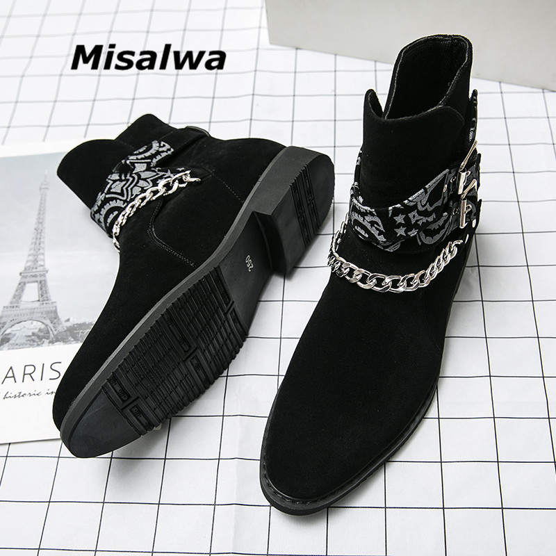 Madingi britų grandinės vyriški batai Misalwa rudeniniai pavasario elegantiški Chelsea batai su sagtimi vyriški vakarėlio batai