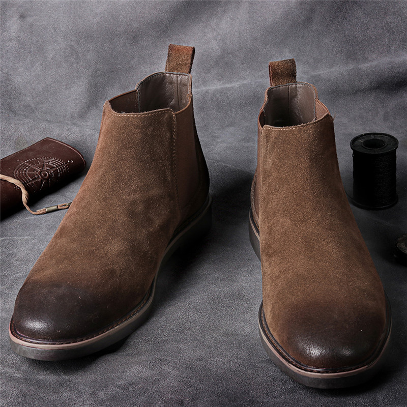 Yomior 2021, proljeće, vintage, poslovne muške cipele za ležernu upotrebu, kvalitetne britanske gležnjače od kravljeg antilopa, modne Chelsea čizme, šiljati vrh