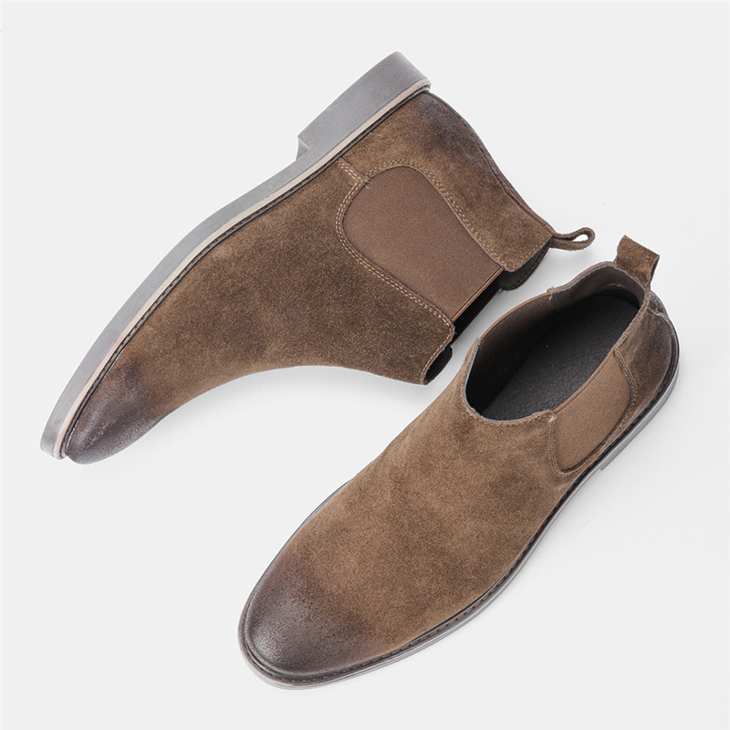 Yomior 2021, proljeće, vintage, poslovne muške cipele za ležernu upotrebu, kvalitetne britanske gležnjače od kravljeg antilopa, modne Chelsea čizme, šiljati vrh