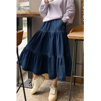Γυναικεία Plus Size 5xl Τζιν Φούστα Maxi Μακριά Τζιν Φούστες Κορίτσια Πλισέ Κορεάτικη μόδα Ρούχα Harajuku Mujer Faldas Blue Vintage