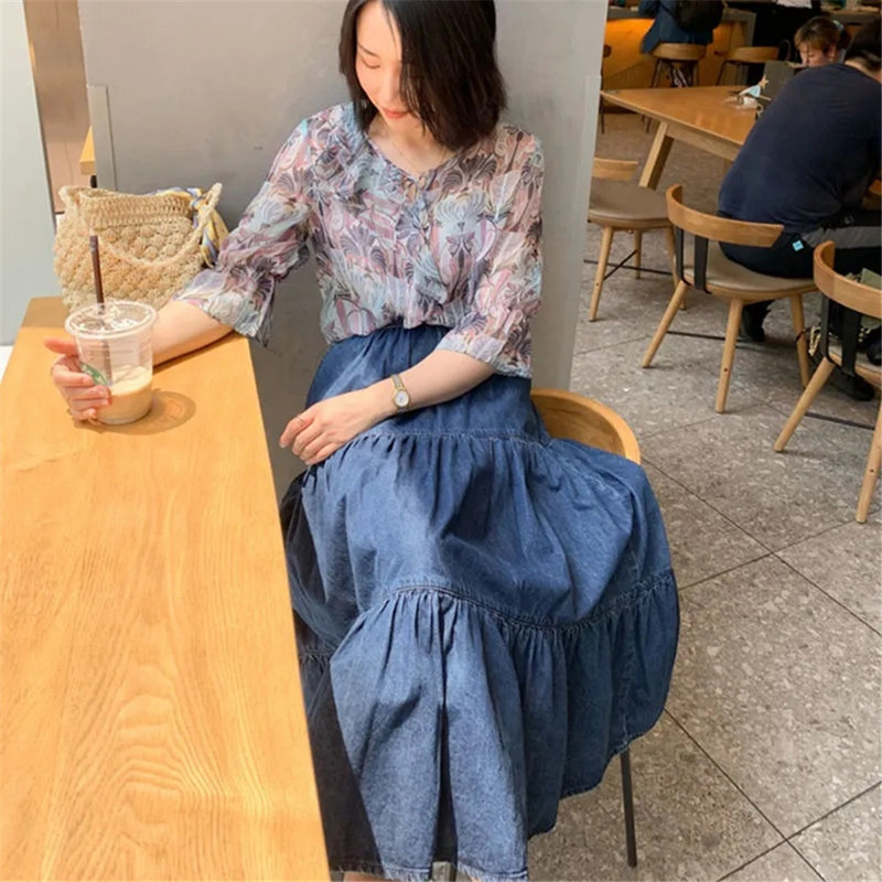 Femei Plus Size 5xl Fusta Denim Maxi Lungi Fuste Blugi Fete Pliate Îmbrăcăminte de modă coreeană Harajuku Mujer Faldas Albastru Vintage