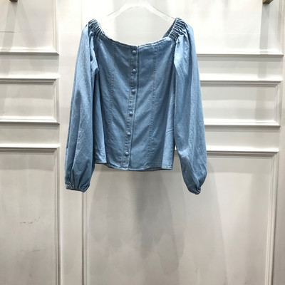 Toamnă Sexy cu umăr în afara felinarului cu mânecă lungă, cu gât pătrat, bluze pentru femei, bluze și bluze pentru femei, cămăși din denim Blusas Mujer