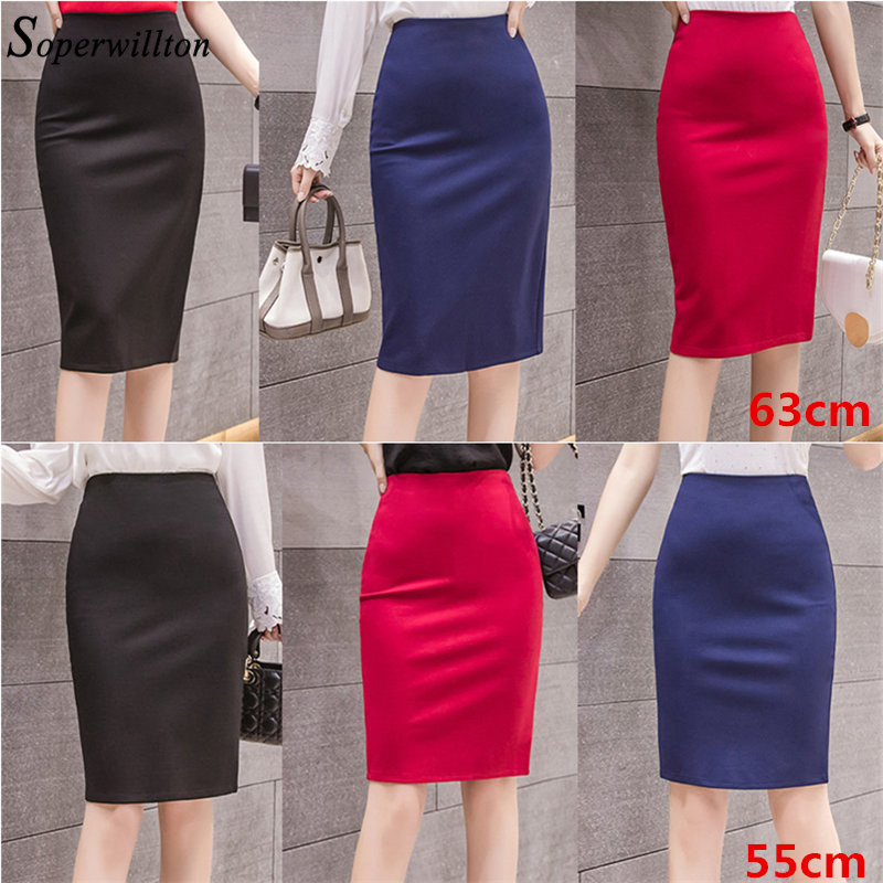 Elegantne suknje visokog struka Radna odjeća Midi suknja velikih veličina s prorezom Crna Crvena elastična Uredska dama Pencil suknje pripijenog kroja Ženske 4XL 5XL