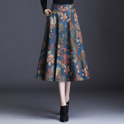 Fuste de lână vintage cu talie înaltă, vintage, mărime mare, 4XL, toamnă iarnă 2020, la modă pentru femei, fustă midi cu imprimeu pentru femei, ocazional, birou