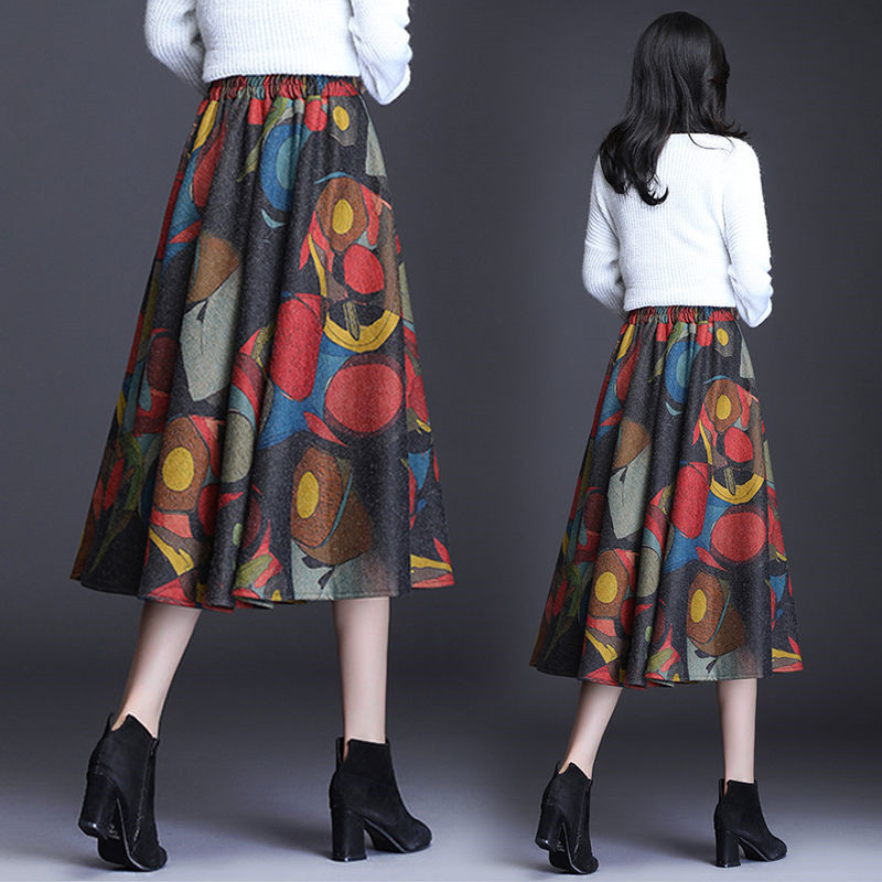 Fuste de lână vintage cu talie înaltă, vintage, mărime mare, 4XL, toamnă iarnă 2020, la modă pentru femei, fustă midi cu imprimeu pentru femei, ocazional, birou