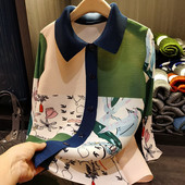 Κορεάτικο κομψό εμπριμέ μακρυμάνικο ζακέτα με μακρυμάνικο μπουφάν για γυναικεία πουκάμισα μόδα Υπερμεγέθη πολυτελής μπλούζα 2023