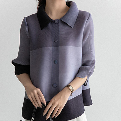 Κορεάτικο κομψό εμπριμέ μακρυμάνικο ζακέτα με μακρυμάνικο μπουφάν για γυναικεία πουκάμισα μόδα Υπερμεγέθη πολυτελής μπλούζα 2023