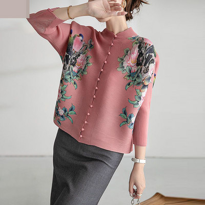 Κορεάτικο κομψό εμπριμέ μακρυμάνικο ζακέτα με μακρυμάνικο μπουφάν για γυναικεία πουκάμισα μόδα Υπερμεγέθη πολυτελής μπλούζα 2023